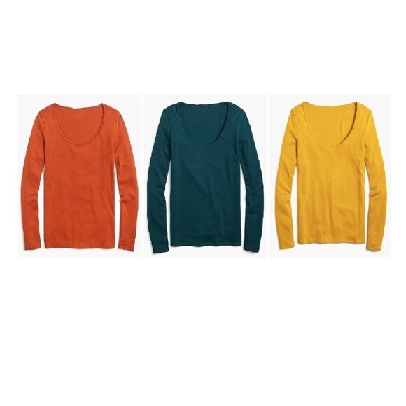 J.Crew factory fine-rib scoopneck tee top set of 3 (gold, rust, green), xl - Picture 1 of 4